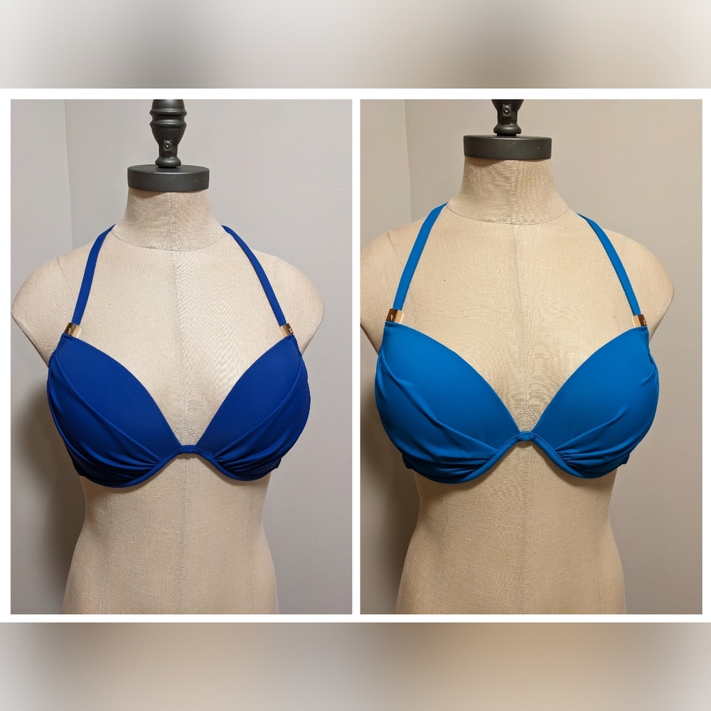 Victoria's Secret halter bikini tops: cobalt & deep turquoise swimwear 34D